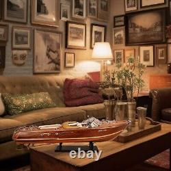 Modèle en bois de bateau à moteur Riva Aquarama 21'' - Cadeau de Noël - Décoration de table haut de gamme