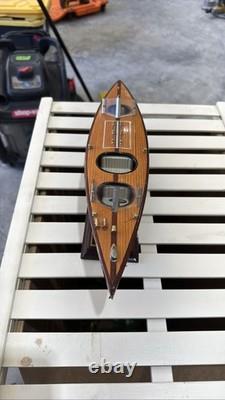 Modèle en bois de bateau de vitesse Chris Craft à triple cockpit avec support - Décor nautique