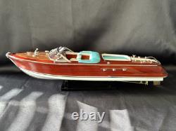 Modèle réduit en bois de bateau Riva Aquarama bleu échelle 1:16, bateau à moteur Riva fait main luxe
