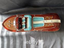 Modèle réduit en bois de bateau Riva Aquarama bleu échelle 1:16, bateau à moteur Riva fait main luxe