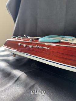 Modèle réduit en bois de bateau Riva Aquarama bleu échelle 1:16, bateau à moteur Riva fait main luxe