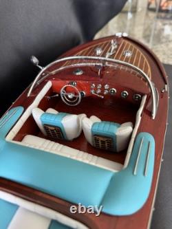 Modèle réduit en bois de bateau Riva Aquarama bleu échelle 1:16, bateau à moteur Riva fait main luxe