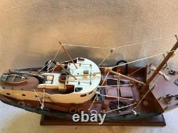 Rare Chalutier Le Marignan Concarneau 1970 Modèle de Bateau de Pêche en Bois Énorme 23