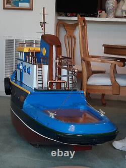 Rare Tugboat Artisanal En Bois Réplica Modèle Nautique Grand 65 Long
