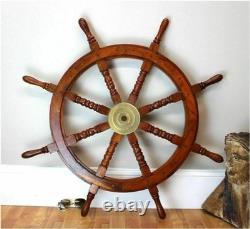 Roues de navire en bois vintage maritime nautique 36 pouces avec volant en laiton de 3 pieds