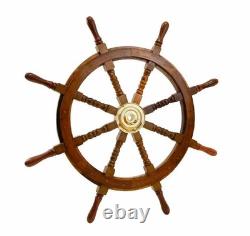 Roues de navire en bois vintage maritime nautique 36 pouces avec volant en laiton de 3 pieds