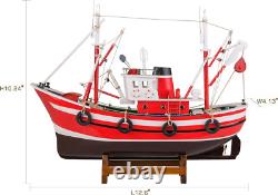SAILINGSTORY Modèle de Bateau de Pêche en Bois Décor de Modèle de Bateau Rouge
