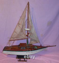 VTG Modèle de Bateau en Bois de Étang Voilier Yacht Nautique Côtier Goélette ! TEL QUEL