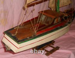 VTG Modèle de Bateau en Bois de Étang Voilier Yacht Nautique Côtier Goélette ! TEL QUEL