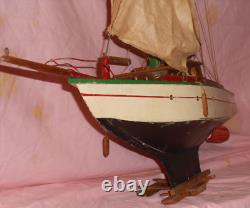 VTG Modèle de Bateau en Bois de Étang Voilier Yacht Nautique Côtier Goélette ! TEL QUEL
