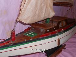 VTG Modèle de Bateau en Bois de Étang Voilier Yacht Nautique Côtier Goélette ! TEL QUEL
