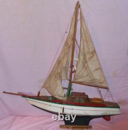 VTG Modèle de Bateau en Bois de Étang Voilier Yacht Nautique Côtier Goélette ! TEL QUEL