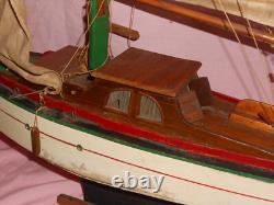 VTG Modèle de Bateau en Bois de Étang Voilier Yacht Nautique Côtier Goélette ! TEL QUEL