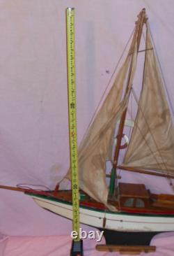 VTG Modèle de Bateau en Bois de Étang Voilier Yacht Nautique Côtier Goélette ! TEL QUEL