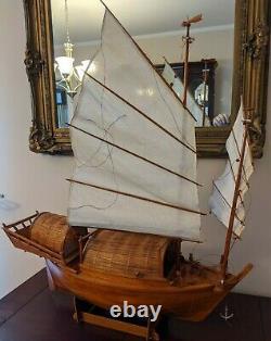Vieux Chinois Junk Clipper Wood Model Boat Assembled Hand Made 27 Large