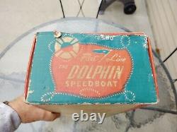 Vintage Fleetline Dolphin Bois Modèle En Plastique De La Batterie Toy Speed ​​boat # 500 Withbox