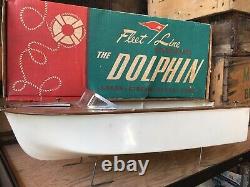 Vintage Fleetline Dolphin Wood Plastic Model Battery Toy Speed Boat #500 Withbox