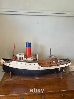 Vintage Scratch Construit En Bois Rc Tug Boat Modèle 38 Pouces De Long