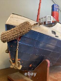 Vintage Scratch Construit En Bois Rc Tug Boat Modèle 38 Pouces De Long