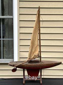Yacht à Voile en Bois Schoenhut Antique de la Série Planète MARS avec Socle des Années 1930