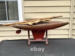 Yacht à Voile en Bois Schoenhut Antique de la Série Planète MARS avec Socle des Années 1930