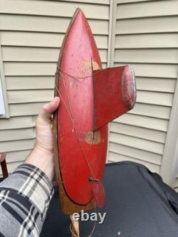 Yacht à Voile en Bois Schoenhut Antique de la Série Planète MARS avec Socle des Années 1930